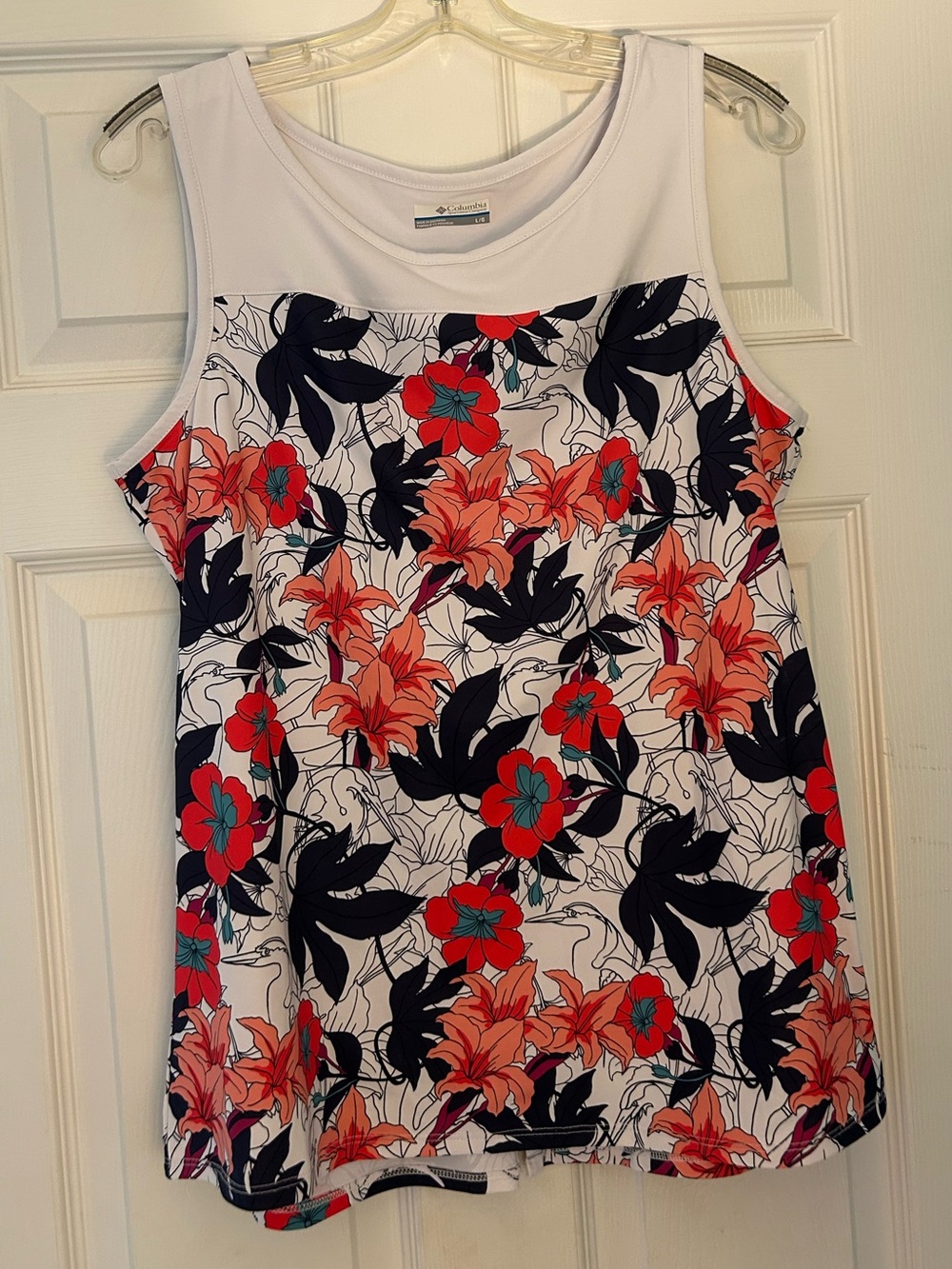 Columbia White Tank with Coral, Navy & Teal Floral Print